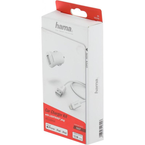 Автомобильное зар./устр. Hama H-183266 2.4A USB для Apple белый (00183266)