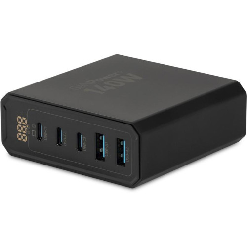 Настольное зар./устр. Digma Pro DPW10A 140W 5A (PD+QC) 3хUSB-C/2xUSB-A универсальное черный (DPW1A4G024BK)