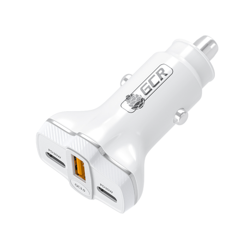GCR PRO Автомобильное зарядное устройство 3в1, USB QC3.0 + 2 порта Type-C PD 30W, белый, GCR-56665