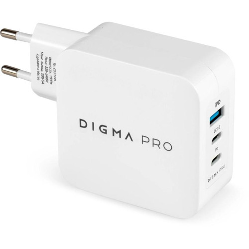 Сетевое зар./устр. Digma Pro DPW10B 100W 5A (PD+QC) 2хUSB-C/USB-A универсальное белый (DPW1B0G012WH)
