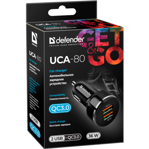 Defender Автомобильное ЗУ UCA-80 2xUSB QC3.0, 36W