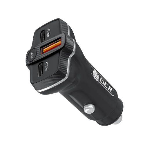 GCR PRO Автомобильное зарядное устройство 3в1, USB QC3.0 + 2 порта Type-C PD 30W, черный, GCR-56666