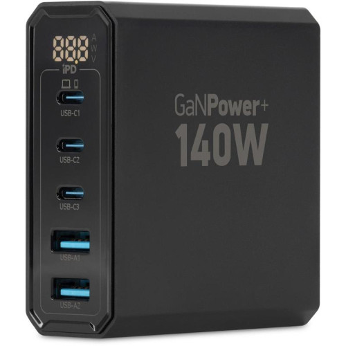Настольное зар./устр. Digma Pro DPW10A 140W 5A (PD+QC) 3хUSB-C/2xUSB-A универсальное черный (DPW1A4G024BK)