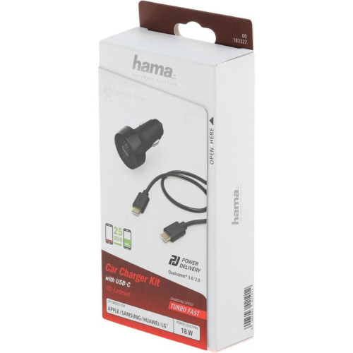 Автомобильное зар./устр. Hama H-183327 3A (PD+QC) USB Type-C универсальное черный (00183327)