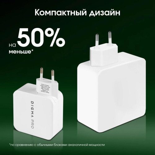 Сетевое зар./устр. Digma Pro DPW10B 100W 5A (PD+QC) 2хUSB-C/USB-A универсальное белый (DPW1B0G012WH)