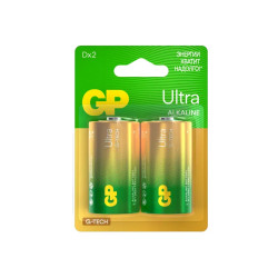 Алкалиновые батарейки GP Ultra Alkaline G-Tech 13А типоразмера D - 2 шт. на блистере