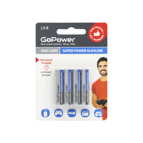 Батарейка GoPower LR03 AAA BL4 Alkaline 1.5V (4/48/576) блистер (4 шт.)