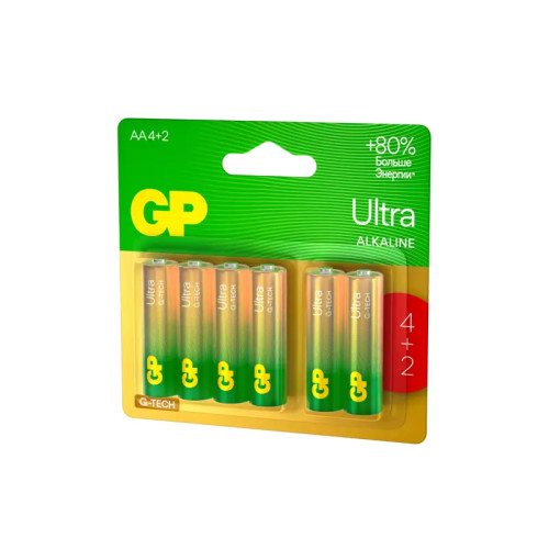 Алкалиновые батарейки GP Ultra Alkaline G-Tech 15А AA - 4+2 шт. на промо-блистере