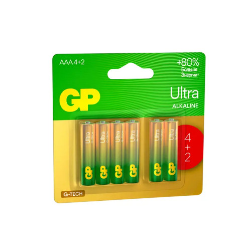Алкалиновые батарейки GP Ultra Alkaline G-Tech 24А AАA - 4+2 шт. на промо-блистере