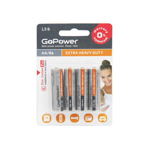 Батарейка GoPower R03 AAA BL4 Heavy Duty 1.5V (4/48/576) блистер (4 шт.)