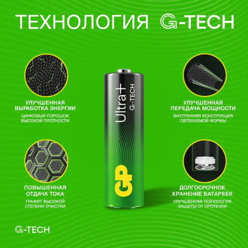 Батарейка алкалиновая/ Батарейка алкалиновая c технологией G-tech GP Ultra Plus Alkaline 15А AА