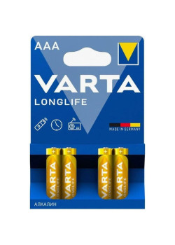 Батарейка AAA/ Батарейка Varta LONGLIFE LR03 AAA BL4 Alkaline 1.5V (4103) (4/96) (4 шт.)