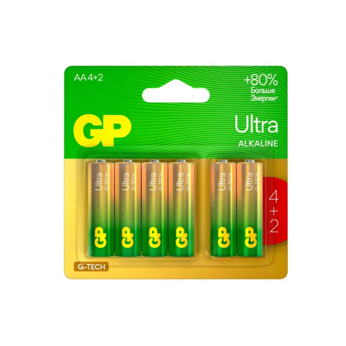 Алкалиновые батарейки GP Ultra Alkaline G-Tech 15А AA - 4+2 шт. на промо-блистере