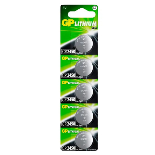 Литиевые дисковые батарейки GP Lithium CR2450 - 5 шт., каждая в своем отрывном блистере Литиевые дисковые батарейки GP Lithium CR2450 - 5 шт., каждая в своем отрывном блистере