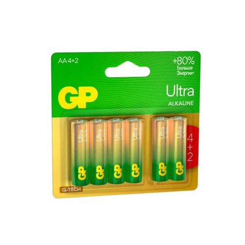 Алкалиновые батарейки GP Ultra Alkaline G-Tech 15А AA - 4+2 шт. на промо-блистере