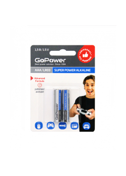Батарейка GoPower LR03 AAA BL2 Alkaline 1.5V (2/24/480) блистер (2 шт.)