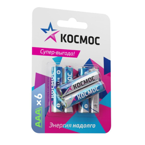 Батарейка/ Батарейка LR03 (АAA) 1.5V Alkaline 6BL, КОСМОС