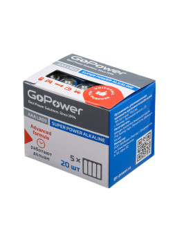 Батарейка GoPower LR03 AAA Shrink 4 Alkaline 1.5V (4/20/640) коробка (20 шт.)