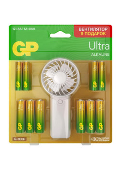 Батарея GP Ultra 15AU/24AU/FANWETA21-2CRSBC24 AA/AAA (промо:Вентилятор в подарок) (24шт) блистер