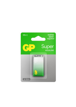 Батарейка алкалиновая/ Батарейка алкалиновая GP Super Alkaline G-Tech 9V Крона - 1 шт. на блистере