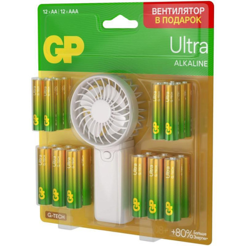 Батарея GP Ultra 15AU/24AU/FANWETA21-2CRSBC24 AA/AAA (промо:Вентилятор в подарок) (24шт) блистер