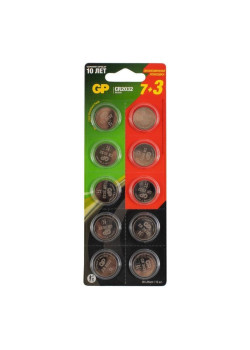 Литиевые дисковые батарейки GP Lithium CR2032 - 7 + 3 в подарок, каждая в своем отрывном блистере