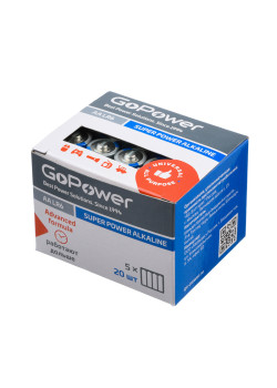 Батарейка GoPower LR6 AA Shrink 4 Alkaline 1.5V (4/20/640) коробка (20 шт.)