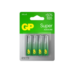 Батарейка алкалиновая/ Батарейка алкалиновая GP Super Alkaline G-Tech 15А АA - 4 шт. на блистере
