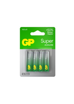 Батарейка алкалиновая/ Батарейка алкалиновая GP Super Alkaline G-Tech 15А АA - 4 шт. на блистере