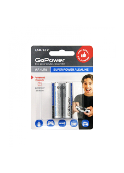 Батарейка GoPower LR6 AA BL2 Alkaline 1.5V (2/24/480) блистер (2 шт.)