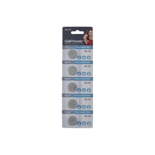 Батарейка CR1620/ Батарейка GoPower CR1620 BL5 Lithium 3V (5/100/2000) (5 шт.)