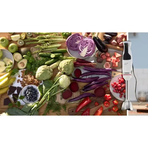 Блендер Bosch MSM4W421 Блендер Bosch, погружной, мощность 800 Вт, механическое управление, импульсный режим, плавная регулировка скорости, цвет белый