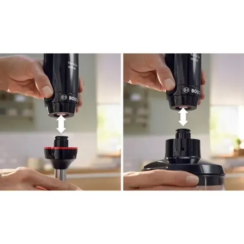 Блендер Bosch MSM4B621 Блендер Bosch, погружной, мощность 1000 Вт, механическое управление управление, нож с 3 лезвиями, венчик для взбивания, измельчитель, мерный стакан, цвет черный