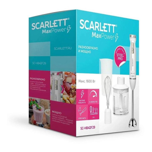 Блендер погружной Scarlett SC-HB42F29 1600Вт белый/серебристый Блендер погружной Scarlett SC-HB42F29 1600Вт белый/серебристый