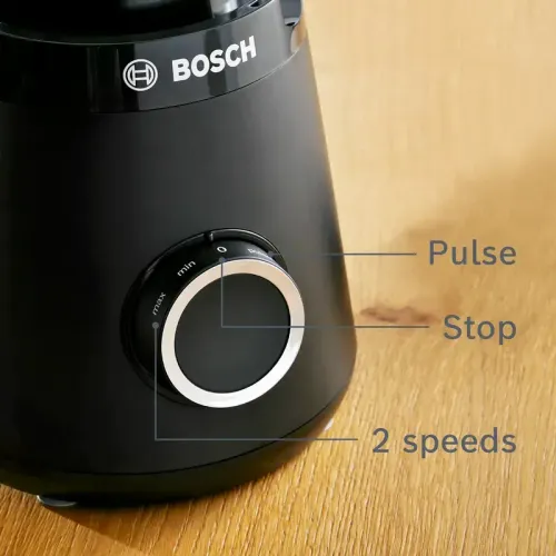 Блендер Bosch MMB6176B Блендер Bosch, стационарный, мощность 1200 Вт, поворотный переключатель, импульсный режим, 2 скорости, цвет черный/серебристый