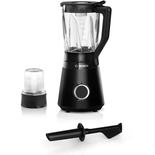 Блендер Bosch MMB6176B Блендер Bosch, стационарный, мощность 1200 Вт, поворотный переключатель, импульсный режим, 2 скорости, цвет черный/серебристый