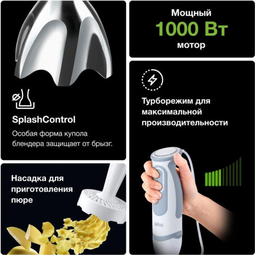 Блендер погружной Braun MQ5207WH 1000Вт белый/серый Блендер погружной Braun MQ5207WH 1000Вт белый/серый