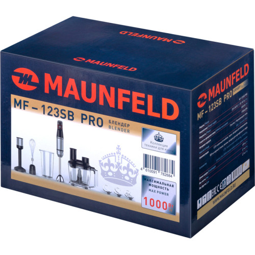 Блендер Maunfeld/ Блендер погружной MAUNFELD MF-123SB PRO, 4 скорости, мощность 1000 Вт, измельчитель, венчик, мерный стакан, цвет черный