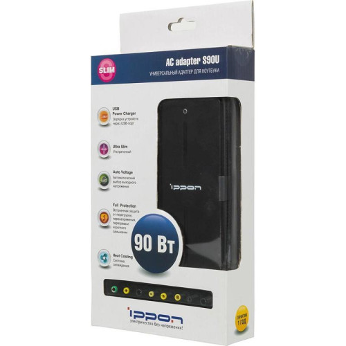 Блок питания Ippon S90U автоматический 90W 18.5V-20V 11-connectors 4.5A 1xUSB 2.1A от бытовой электросети LED индикатор