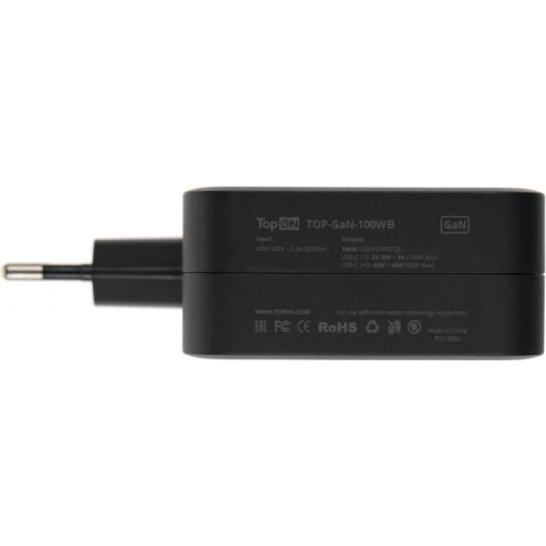 Блок питания TopON TOP-GaN-100WB автоматический 100W 5V-20V 5A 2xUSB от бытовой электросети LED индикатор Блок питания TopON TOP-GaN-100WB автоматический 100W 5V-20V 5A 2xUSB от бытовой электросети LED индикатор