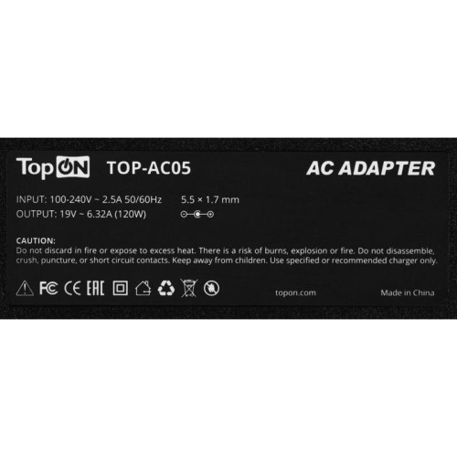 Блок питания TopON TOP-AC05 120W 19V-19V 6.32A от бытовой электросети LED индикатор Блок питания TopON TOP-AC05 120W 19V-19V 6.32A от бытовой электросети LED индикатор