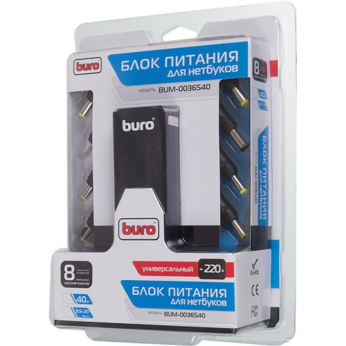 Блок питания Buro BUM-0036S40 автоматический 40W 9.5V-20V 8-connectors от бытовой электросети LED индикатор