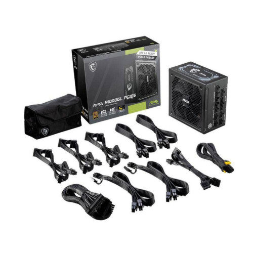 Блок питания ПК/ Power Supply MSI MAG A1000GL PCIE5, 1000W 80+ Gold (ATX, 3.1, PCIe 5.1, Full modular, 1x24(20+4)pin, 2xCPU 8(4+4)pin, 4xPCIe*2 8(6+2)pin, 1x12V-2x6, 12xSATA3, 4xMOLEX4pin, Active, 135x135mm, 150x150x86mm, APFC, black)