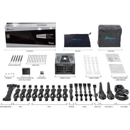 Блок питания Seasonic ATX 1600W Prime PX-1600 Gen.5 80+ platinum (20+4pin) APFC 135mm fan 18xSATA Cab Manag RTL [PX-1600 SSR-1600PD2]