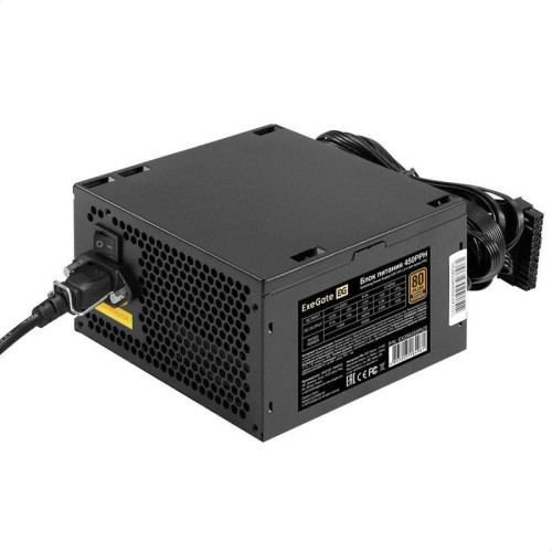 Блок питания EXEGATE 450W 80 PLUS Bronze 450PPH-S (ATX, APFC, SC, КПД 88% (80 PLUS Bronze), 12cm fan, 24pin, (4+4)pin, 2xPCI-E, 3xSATA, 3xIDE, кабель 220V 1,8м с защитой от выдергивания, black, Color Box)