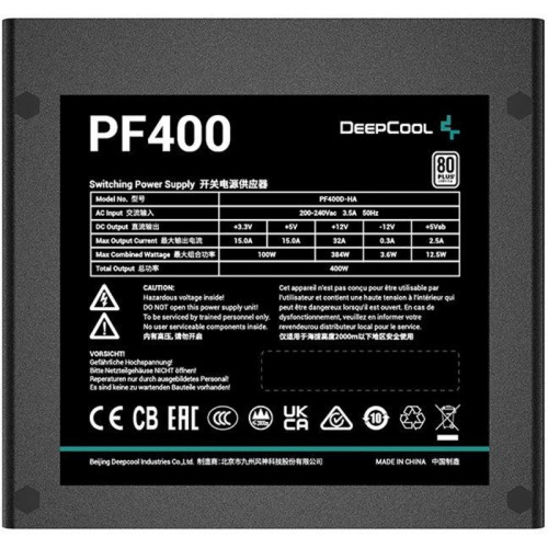 Блок питания Deepcool ATX 400W PF400 V2 80 PLUS WHITE (20+4pin) APFC 120mm fan 6xSATA RTL [R-PF400D-HA0B-WDEU]