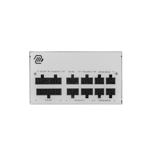 Блок питания ПК/ Power Supply MSI MAG A850GL PCIE5 WHITE, 850W 80+ Gold (ATX, 3.1, PCIe 5.1, Full modular, 1x24(20+4)pin, 2xCPU 8(4+4)pin, 4xPCIe*2 8(6+2)pin, 1x12VHPWR, 8xSATA3, 4xMOLEX4pin, Active, 120x120mm, 140x150x86mm, APFC, white)