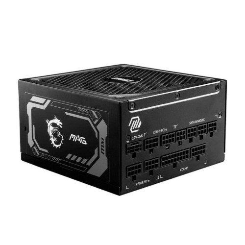 Блок питания ПК/ Power Supply MSI MAG A1000GL PCIE5, 1000W 80+ Gold (ATX, 3.1, PCIe 5.1, Full modular, 1x24(20+4)pin, 2xCPU 8(4+4)pin, 4xPCIe*2 8(6+2)pin, 1x12V-2x6, 12xSATA3, 4xMOLEX4pin, Active, 135x135mm, 150x150x86mm, APFC, black)