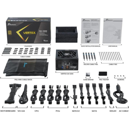 Блок питания Seasonic ATX 1200W VERTEX GX-1200 80+ gold (20+4pin) APFC 135mm fan 18xSATA Cab Manag RTL [VERTEX GX-1200 12122GXAFS]