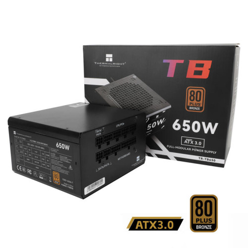 Блок питания 650W/ Power Supply Thermalright, 650W 80+ Bronze (ATX, 3.0, Full modular, 1x24(20+4)pin, 2xCPU 8(4+4)pin, 4xPCIe*2 8(6+2)pin, 3xSATA3, 3xMOLEX4pin, Active, 120x120mm, 150x140x86mm, APFC, black)